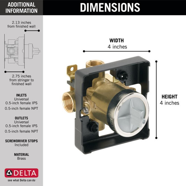 Delta Classic Universal Tub and Shower IP Valve Body with Stop